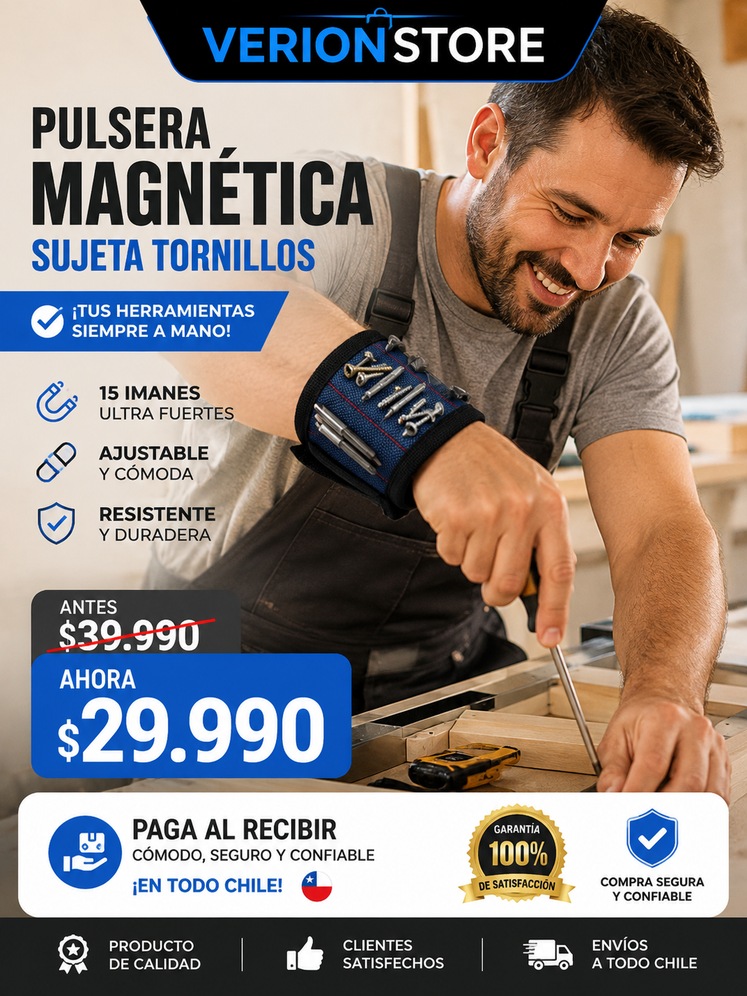 Pulsera Magnética Muñequera Sujeta Torni