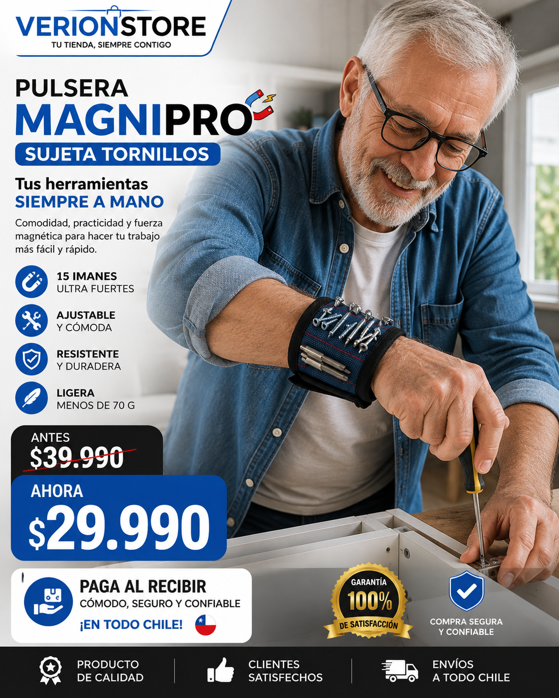 Pulsera Magnética Muñequera Sujeta Torni