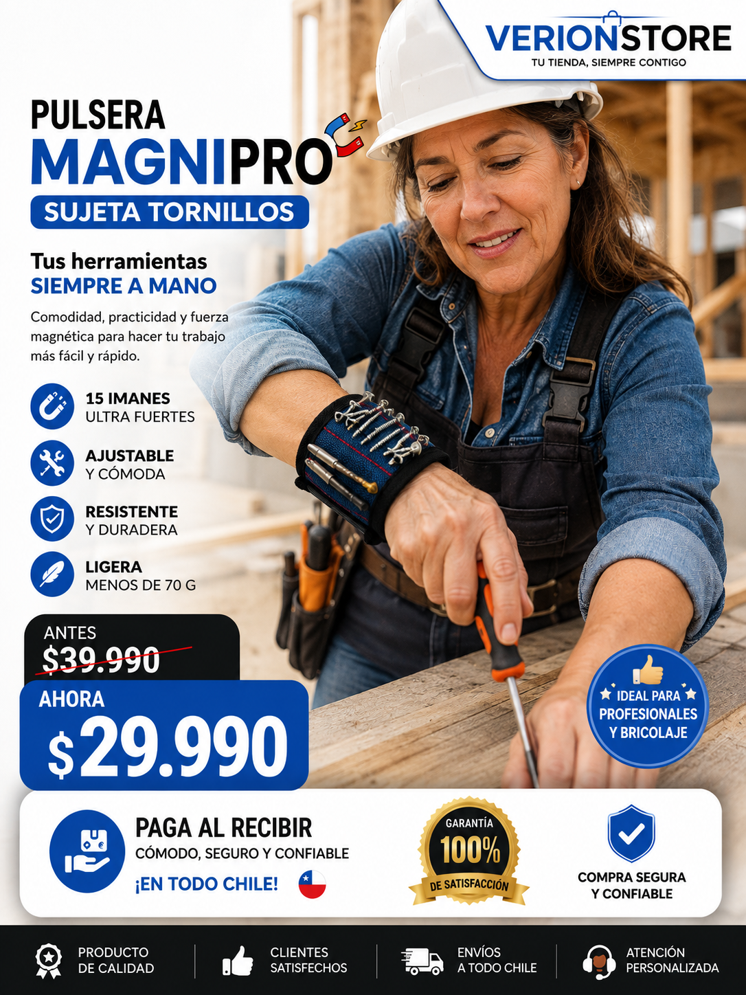 Pulsera Magnética Muñequera Sujeta Torni