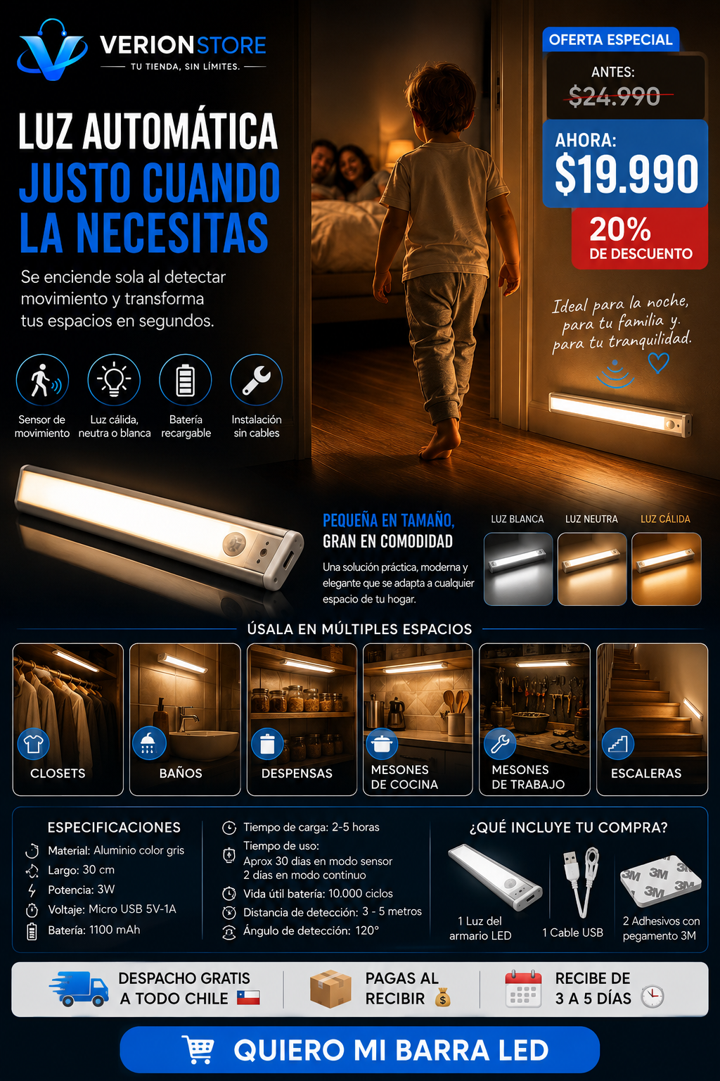 👉 BarraLED - SENSOR 30CM💡
