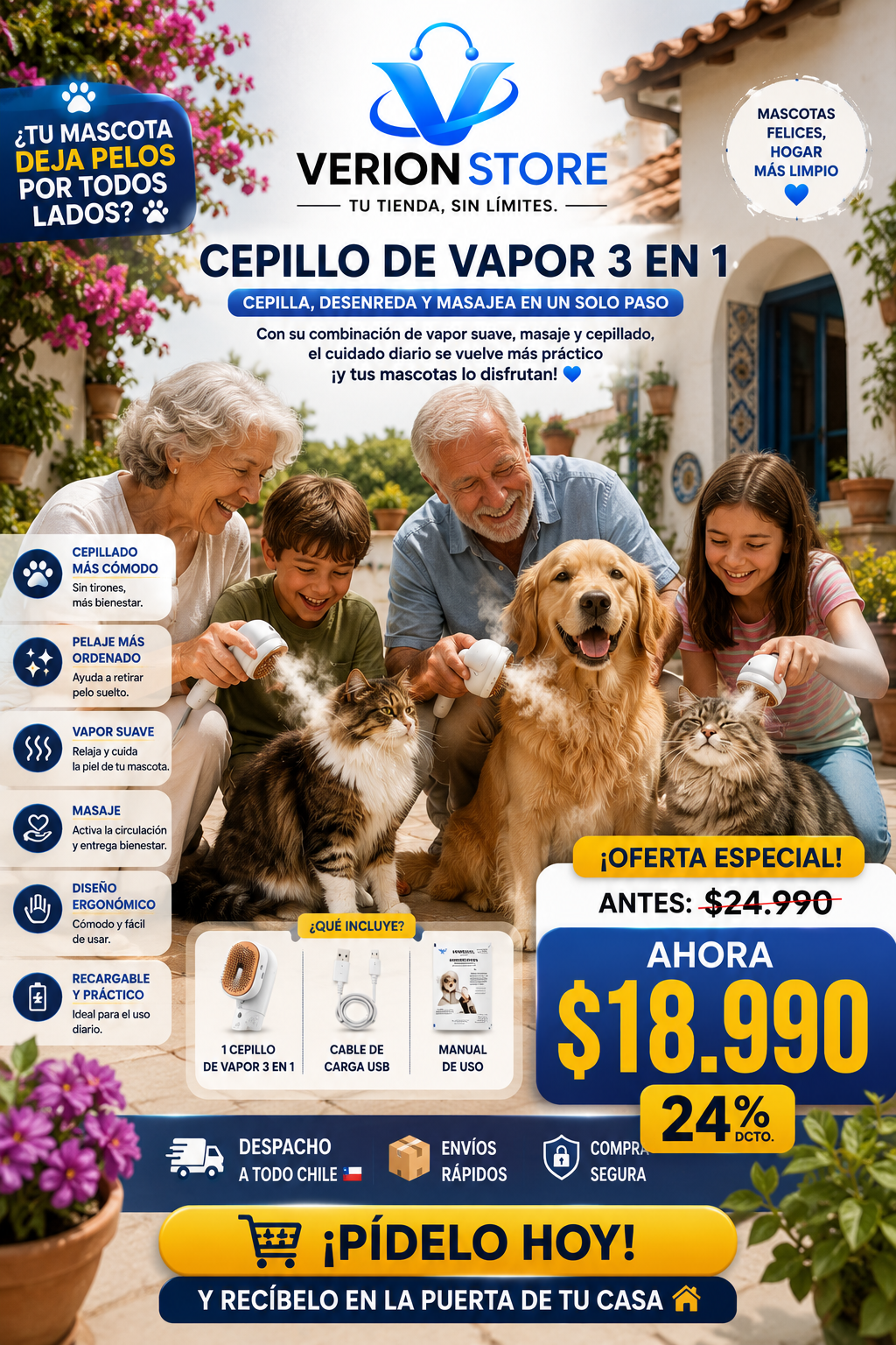 Cepillo de Vapor para Gatos y Perros 🐕 🐈