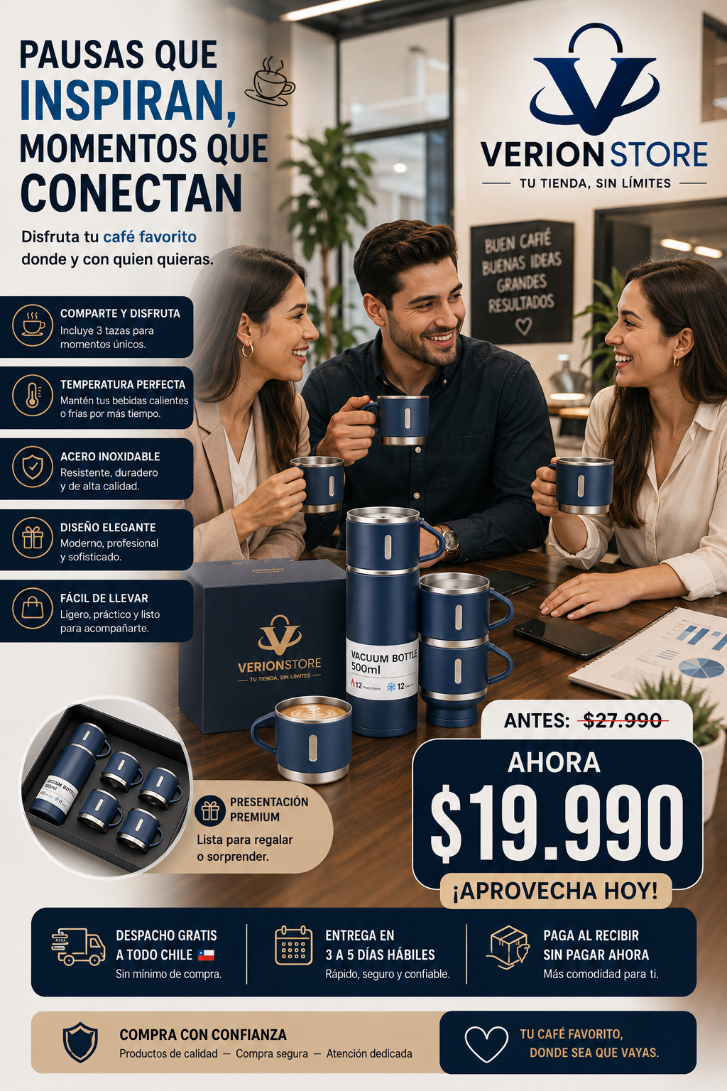 Set Termo +3 tazas 500 ml ☕