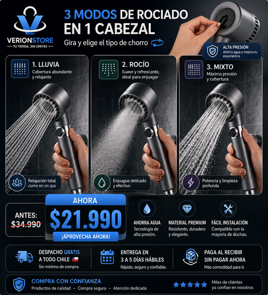 🚿Cabezal de Ducha Alta Presión con Filtro Purificador🚿