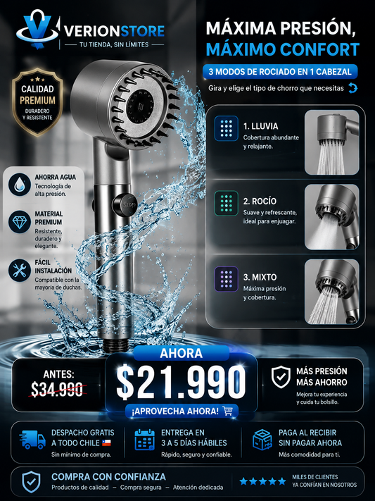 🚿Cabezal de Ducha Alta Presión con Filtro Purificador🚿