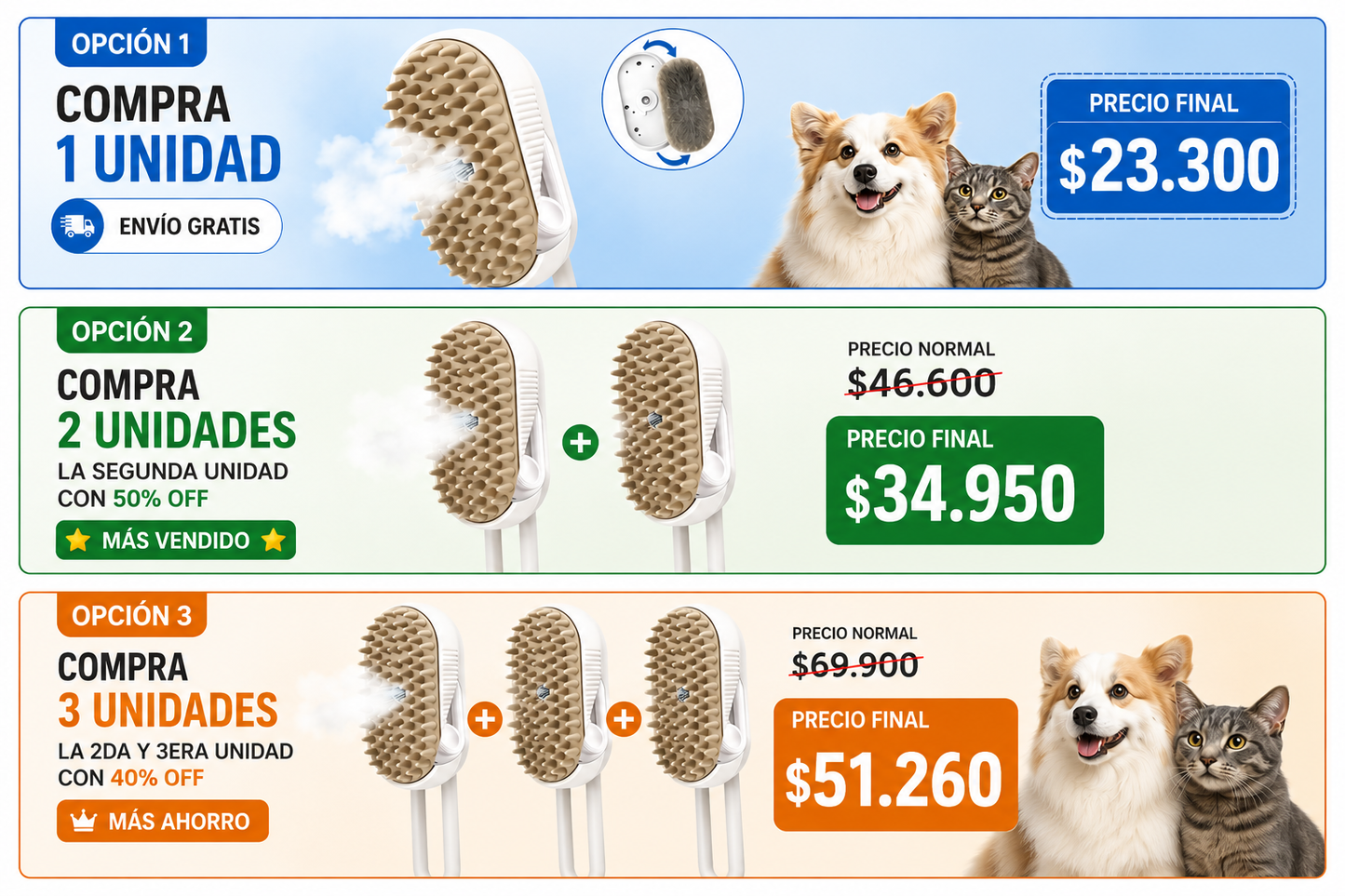 Cepillo de Vapor para Gatos y Perros 🐕 🐈