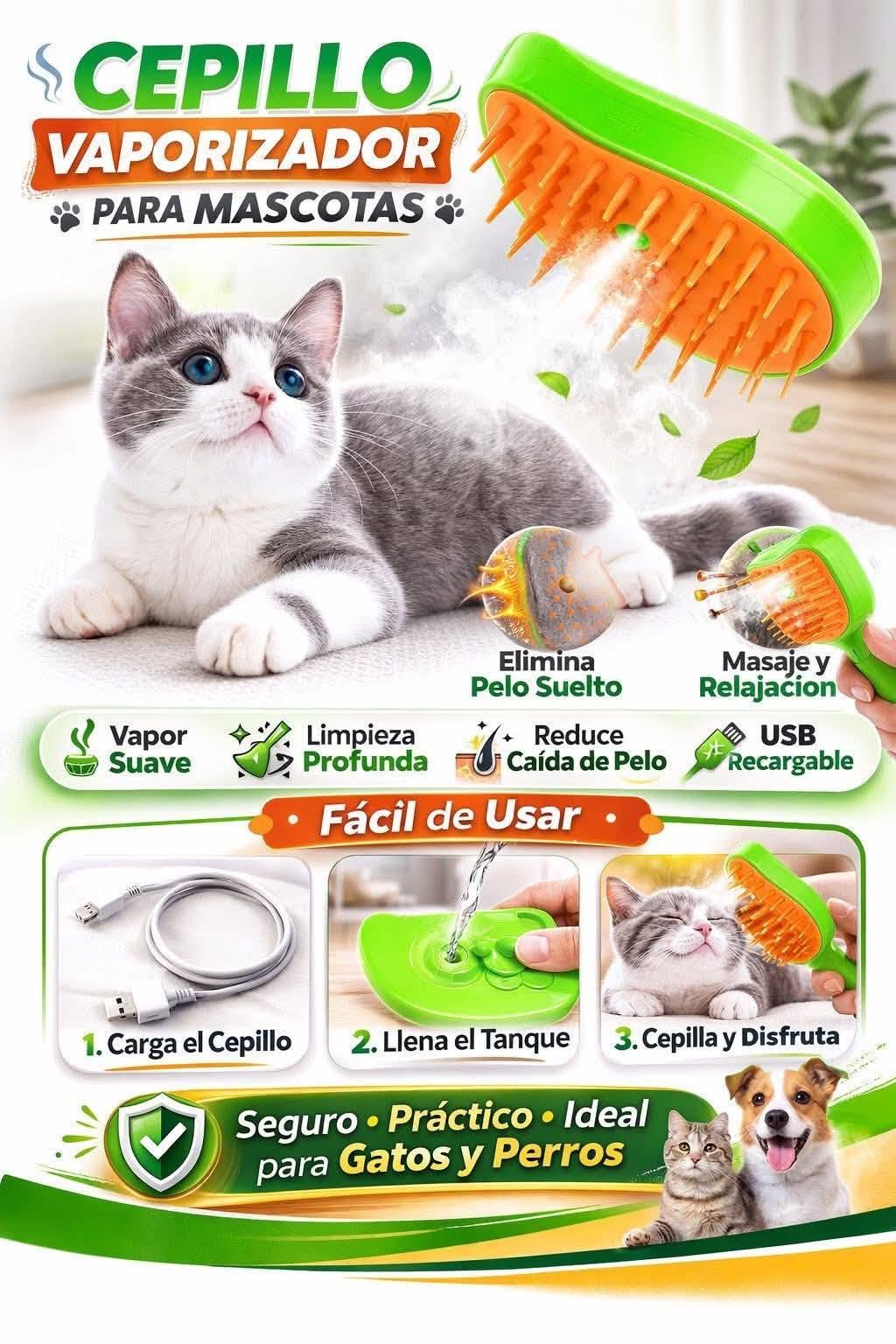 Cepillo de Vapor para Gatos y Perros 🐕 🐈